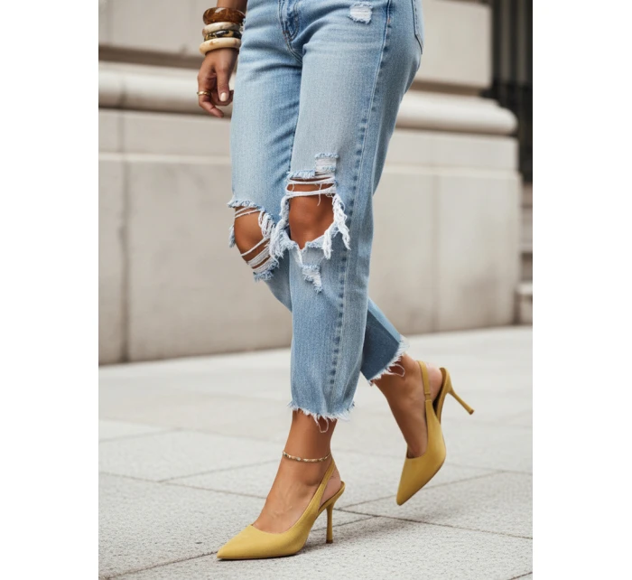 Dámské semišové jehlové boty s otevřeným podpatkem žluté FashionStreet ZY1383 Dámské semišové jehlové boty s otevřeným podpatkem žluté FashionStreet ZY1383