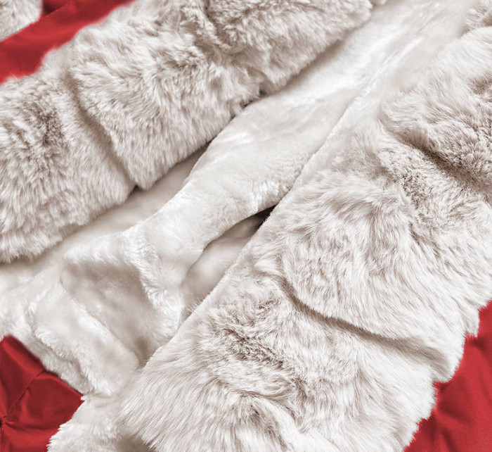 Červeno-ecru dámská zimní bunda parka s mechovitým kožíškem (B530-4046)