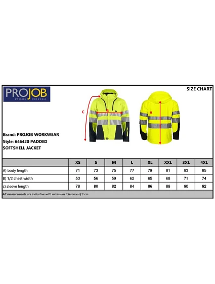 Padded Softshell 3vrstvá bezpečnostní softshellová bunda 64. hi vis yellow/black model 22463264 - ProJob Padded Softshell 3vrstvá bezpečnostní softshellová bunda 64. hi vis yellow/black model 22463264 - ProJob