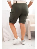 Dámské bavlněné šortky Plus Size s páskem khaki Dámské bavlněné šortky Plus Size s páskem khaki