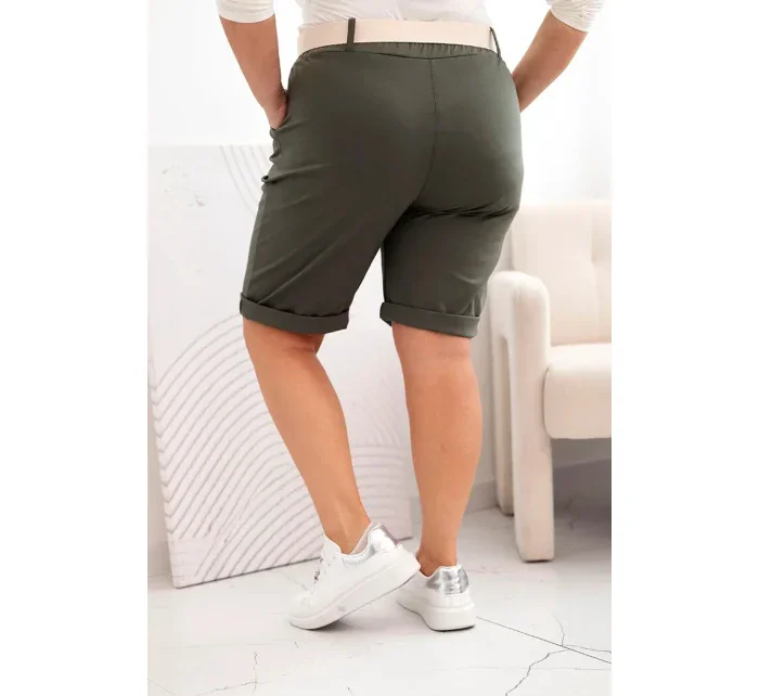 Dámské bavlněné šortky Plus Size s páskem khaki Dámské bavlněné šortky Plus Size s páskem khaki
