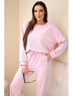 Dámský viskózový máslový komplet s lampasy pudrově růžová