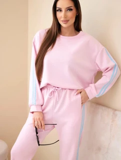 Dámský viskózový máslový komplet s lampasy pudrově růžová