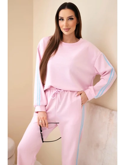 Dámský viskózový máslový komplet s lampasy pudrově růžová