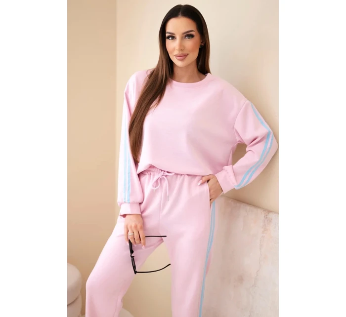 Dámský viskózový máslový komplet s lampasy pudrově růžová