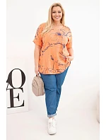 Dámská bavlněná halenka Plus Size s krátkým rukávem a kapsou oranžová