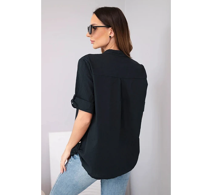 Dámská košilová bavlněná halenka s krátkým rukávem a model 22048809 černá - K-Fashion Dámská košilová bavlněná halenka s krátkým rukávem a model 22048809 černá - K-Fashion