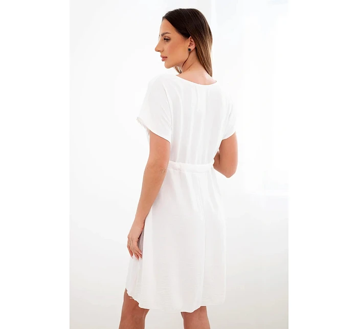 Dámské šaty s krátkým rukávem a vázáním v pase bílá Dámské šaty s krátkým rukávem a vázáním v pase bílá