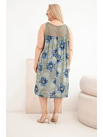 Dámské viskózové šaty Plus Size s květinovým vzorem a krajkovým výstřihem khaki Dámské viskózové šaty Plus Size s květinovým vzorem a krajkovým výstřihem khaki