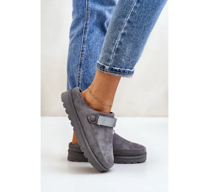 Dámské Teplé Pantofle S Kožešinou Na Platformě Šedé Azida Dámské Teplé Pantofle S Kožešinou Na Platformě Šedé Azida