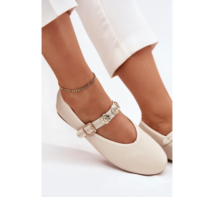 Dámské Baletky S Páskem A Zlatými Přezkami Béžové model 21699396 - Boto