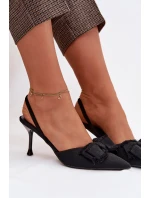 Dámské sandály na podpatku s mašlí Černé Hestia Dámské sandály na podpatku s mašlí Černé Hestia