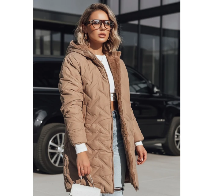 Dámská dlouhá prošívaná bunda tmavě béžová FashionStreet TY5438