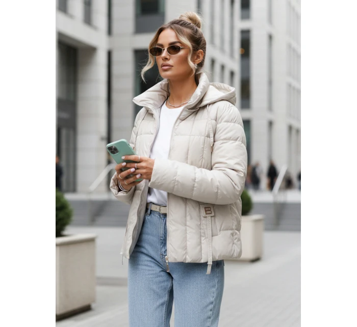 Dámská prošívaná bunda s kapucí světle šedá FashionStreet TY5584