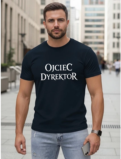 Tshirt męski klasyczny z napisem bawełniany granatowy model 22217867 - FashionStreet