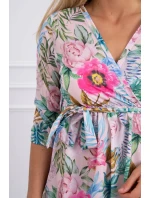 Květinové šaty s vázáním v pase, pudrově růžové