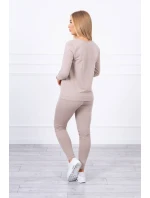 Sada s knoflíkovým výstřihem tmavě béžová