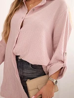 Bavlněná mušelínová košile Plus Size tmavě pudrově růžová