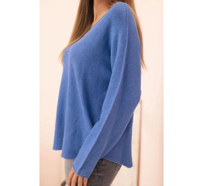 Dámský svetr z viskózy s výstřihem do V tmavě model 21268093 - K-Fashion Dámský svetr z viskózy s výstřihem do V tmavě model 21268093 - K-Fashion