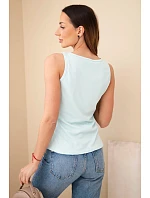 Dámská žebrovaná halenka na ramínkách s knoflíkem mátová