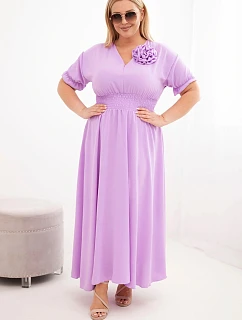 Dámské šaty Plus Size s výstřihem do V a řaseným pasem světle fialová