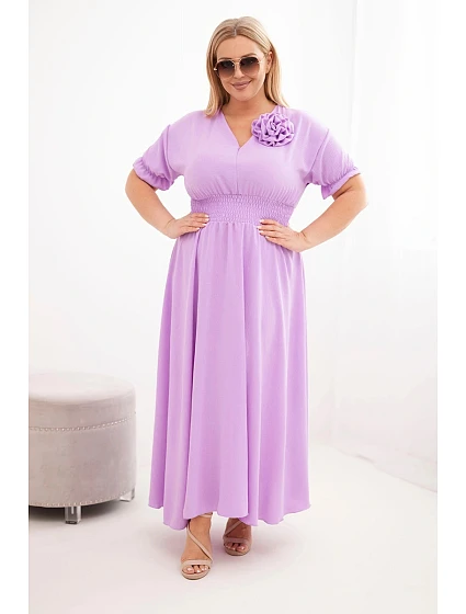 Dámské šaty Plus Size s výstřihem do V a řaseným pasem světle fialová