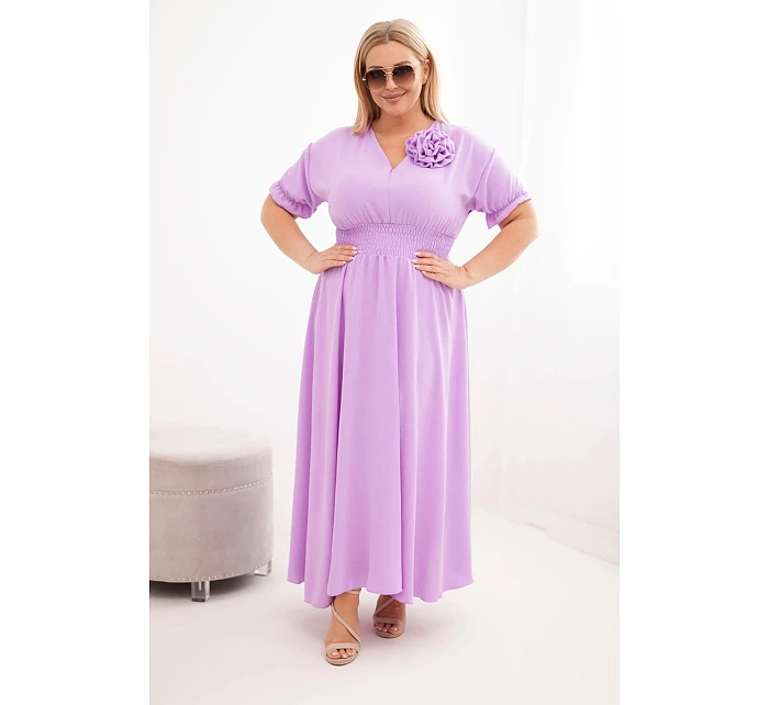 Dámské šaty Plus Size s výstřihem do V a řaseným pasem světle fialová