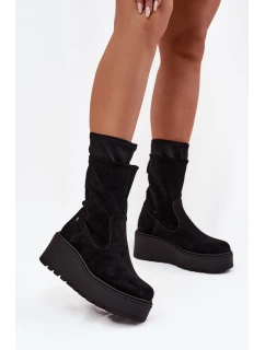 Dámské kožené semišové kotníkové boty na masivní platformě Maciejka A7161-20 Černé