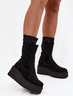 Dámské kožené semišové kotníkové boty na masivní platformě Maciejka A7161-20 Černé