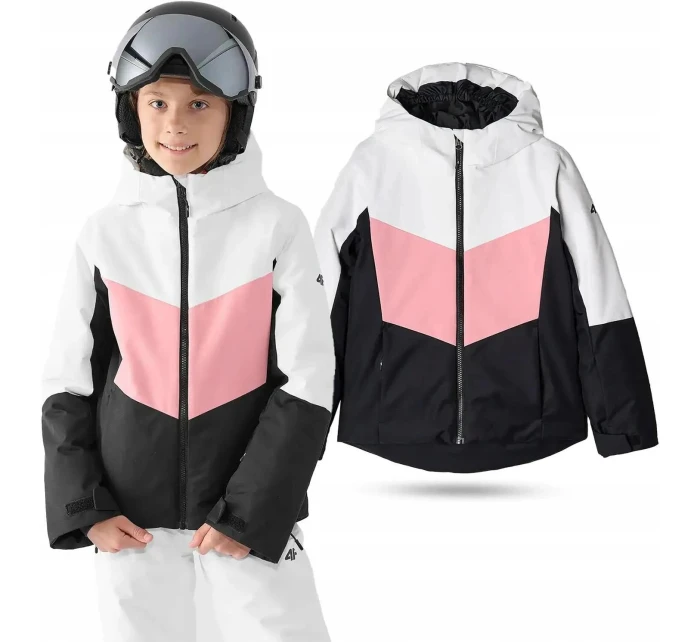 Dívčí zimní bunda JAF545 bílo-černo-růžová - 4F
