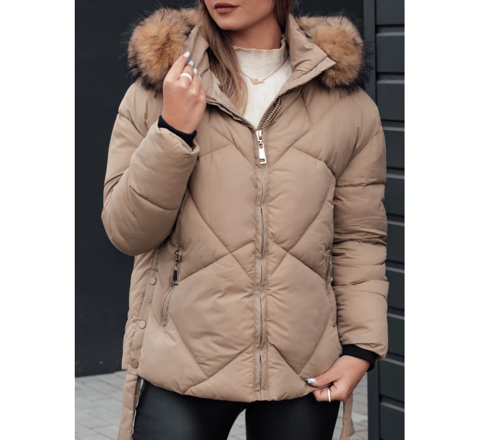 Dámská zimní bunda LESISI prošívaná s kapucí béžová FashionStreet TY4715