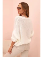 Dámský svetr s výstřihem do V a knoflíky ecru