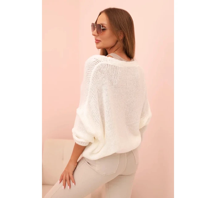 Dámský svetr s výstřihem do V a knoflíky ecru