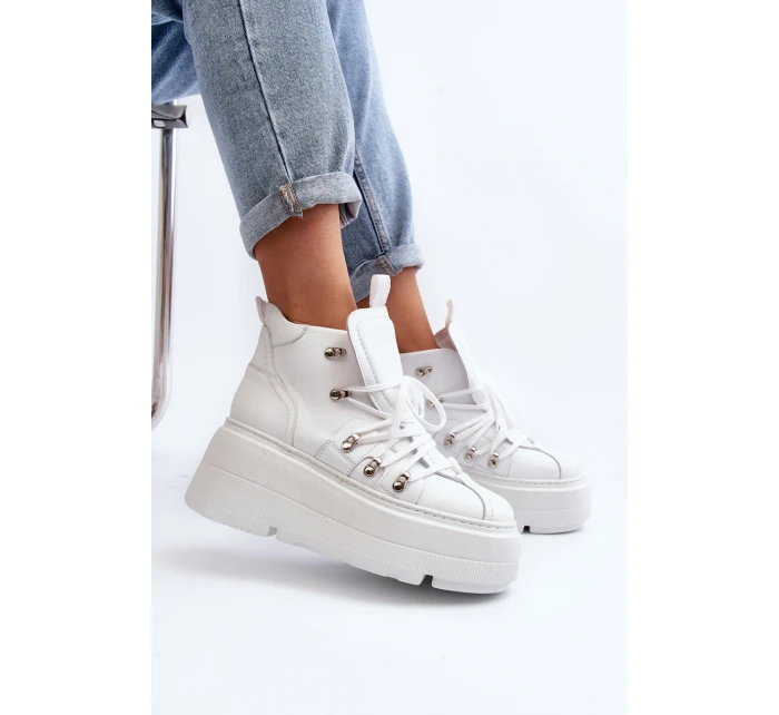 Zazoo 3416 Kožené Dámské Sportovní Boty Bílé