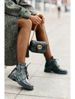 Kožené Lakované Boty Dámské Zateplené Na Zip D&A LZ42-042 Tmavozelené