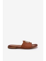 model 21686332 Kožené Pantofle Na Plochém Podpatku S Dekorací Camel - Zazoo model 21686332 Kožené Pantofle Na Plochém Podpatku S Dekorací Camel - Zazoo