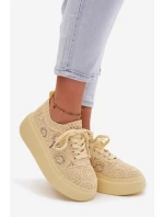 Pletené dámské tenisky na platformě Žluté Evalora