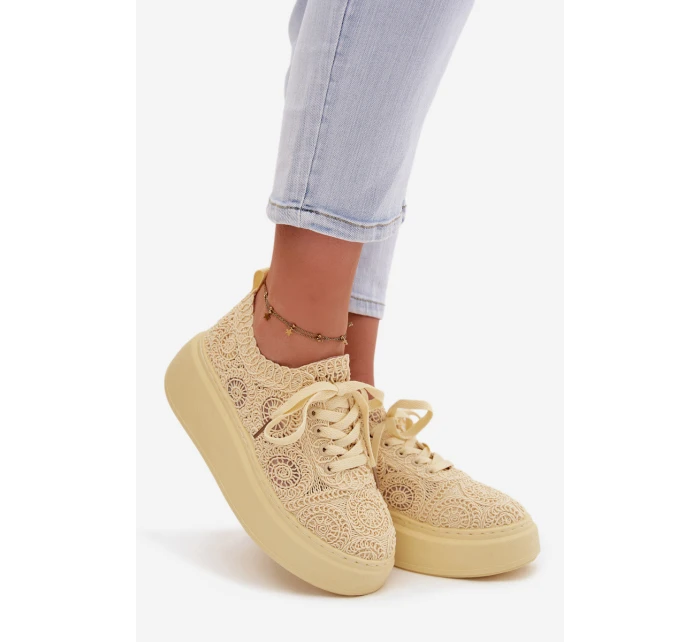Pletené dámské tenisky na platformě Žluté Evalora
