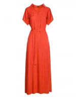 model 19647427 Viskózové maxi košilové šaty korálová barva - STYLOVE