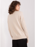 Světle béžový pletený dámský svetr s kabelovým vzorem