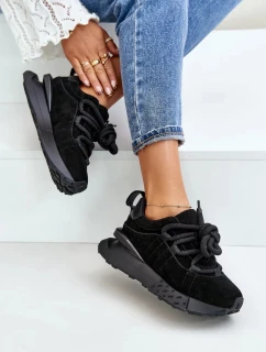 Semišové Dámské Tenisky Na Platformě S Tlustým Šněrováním Artiker Černé