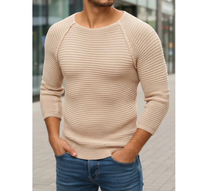 Pánský svetr přes hlavu béžový WX1578 Pánský svetr přes hlavu béžový WX1578