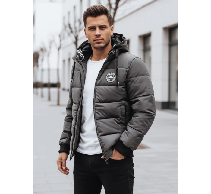 Pánská prošívaná zimní bunda s kapucí šedá FashionStreet TX5073