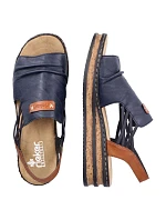 Dámské pohodlné modré sandály Rieker na klínku s podpatkem 62962-14