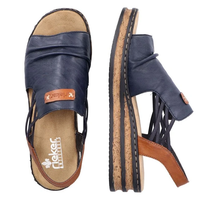 Dámské pohodlné modré sandály Rieker na klínku s podpatkem 62962-14