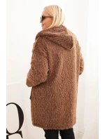 Dámský kabát Plus Size z viskózy na zip s kapucí hnědý