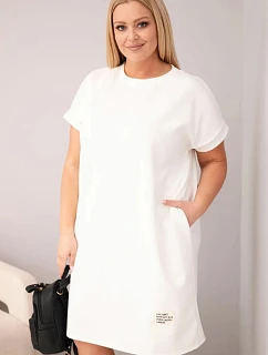 Dámské šaty Plus Size s krátkým rukávem a kapsami ecru