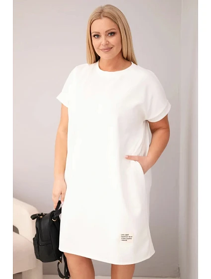 Dámské šaty Plus Size s krátkým rukávem a kapsami ecru