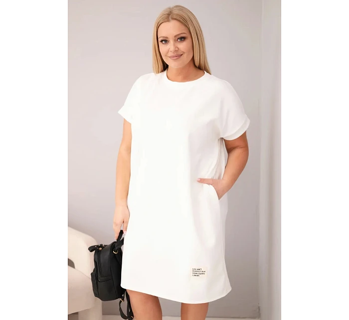 Dámské šaty Plus Size s krátkým rukávem a kapsami ecru