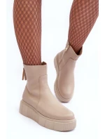 Dámské kožené boty na platformě Bežové model 21633565 - Zazoo